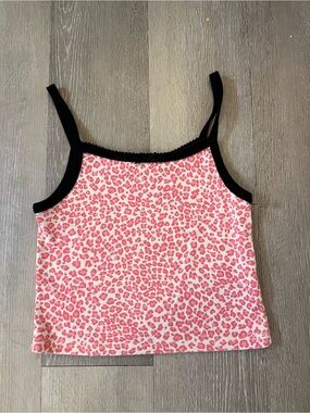 Brandy Melville Pink Leopard Print Cami Tank with Black Trim